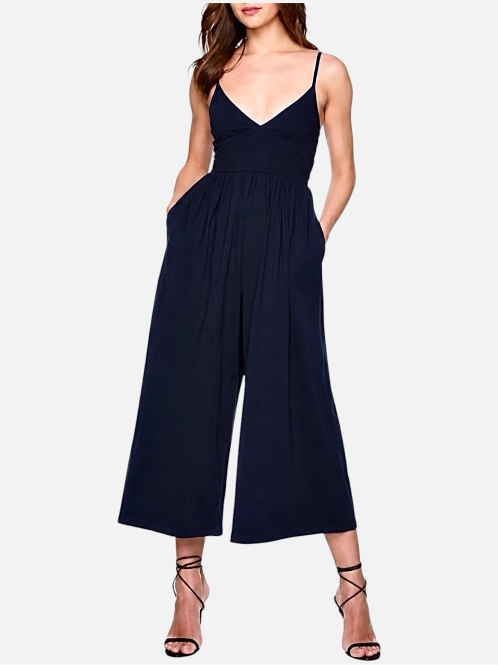 Susana Monaco Midnight Navy Blue Wide Leg Cropped Jumpsuit XS NWT